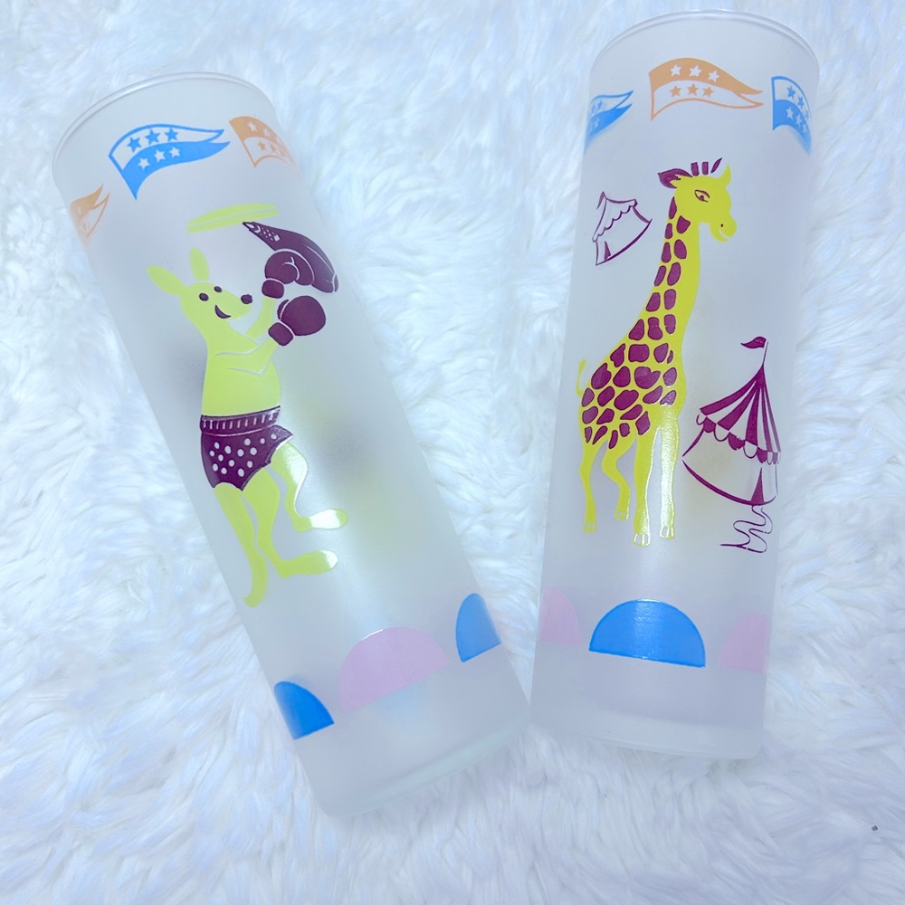 Vintage Libbey Frosted Carousel Glasses - Circus Retro Nostalgia/ Set of Two